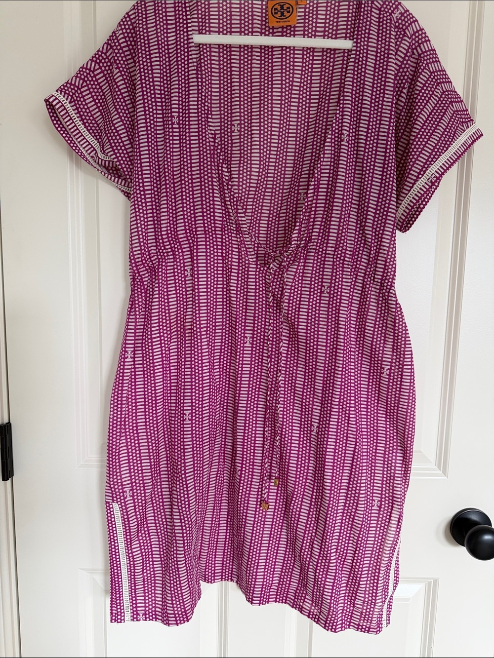 Tory Burch Magenta Geometric Drawstring Cover Up